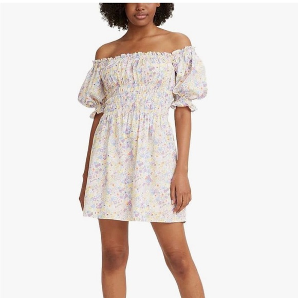 Levi's Women's Verenne Caitlyn Floral Cloud Dancer Cotton Mini Dress size XS new - Picture 2 of 7